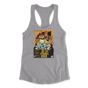 Cat Wars - The Vet Strikes Again Womens Racerback Tank in Heather Grey color